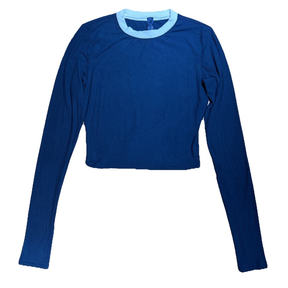 Skims Soft‎ Lounge Long Sleeve Cropped Ringer Top Navy